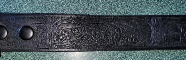 Nocona long horn buckle tooled leather belt in Arts & Collectibles in Red Deer - Image 3