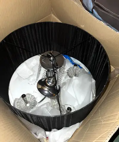 Large Black and Chrome Glass/Crystal Chandelier, View more