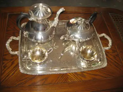 5 PIECES ARGENTERIE SILVER TEA SERVICE MALBORO PLATE OLD ENGLISH, View more