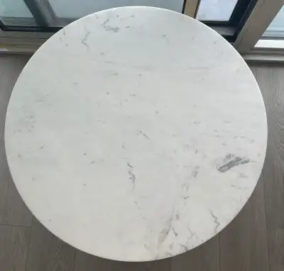 Round Marble Coffee Table with Brass and Black Base, View more