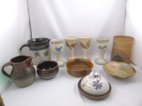 Vintage Pottery Lot Pitcher Bowls Goblets LC