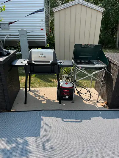 Camping portable BbQ and Colman grill burner combo., View more
