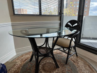 Glass rattan dining table w 4 chairs