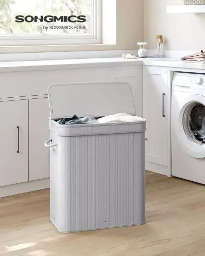 Laundry Hamper with Lid, 100 L Bamboo Laundry Basket, Removable , View more