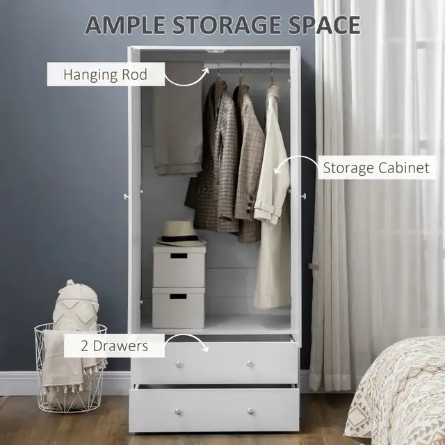 Wardrobe Closet, Armoire with Drawers and Hanging Rail for Bedro in Dressers & Wardrobes in Markham / York Region - Image 2