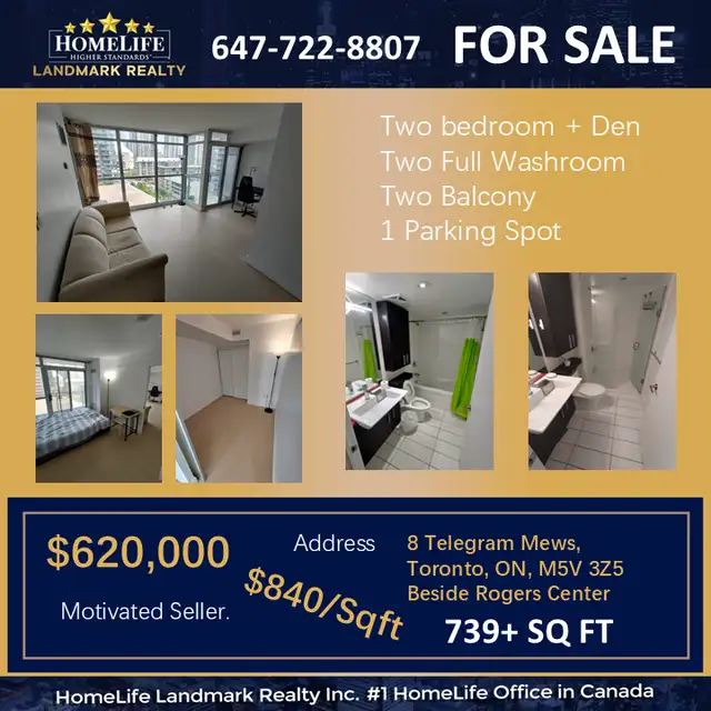 Downtown Condo For Sale. 2Bedroom + Den With 2 Washroom.63611989077505120
