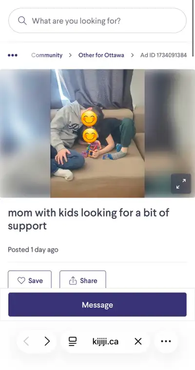 “Mom with kids looking for support” is a scam, View more