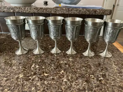 6 vintage pewter wine goblets from Singapore mint condition - $75 for all - Hamptons NW