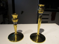 Set of 2 party lite brass candlesticks  holders 7" & 5"high.