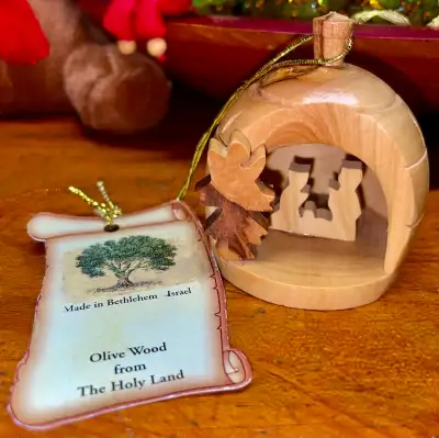 Holy Land Olive Wood Christmas Manger Nativity Scene Ornament From Tree in Bethlehem Crafted by Craf...