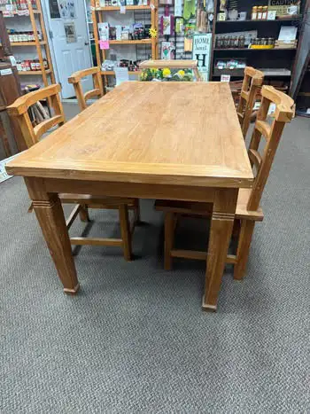 NEW Teak table & 4 chair SET 5’11”Lx2’11”Wx2’6”H, View more