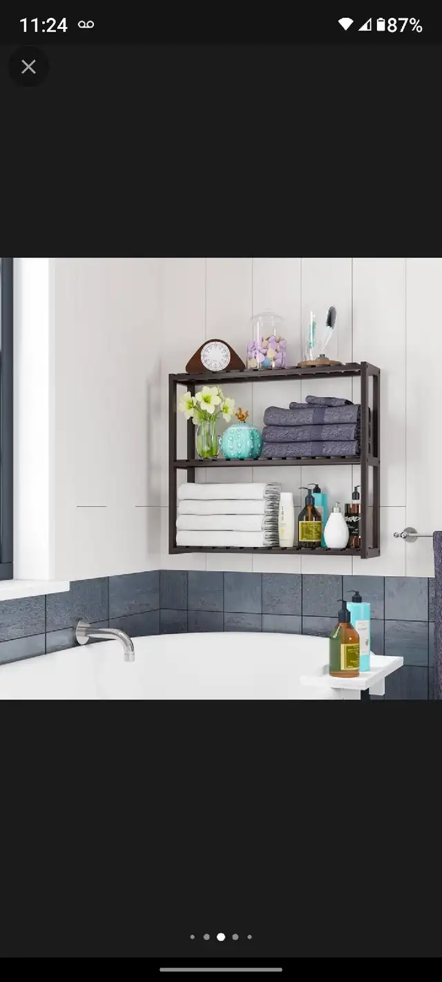 Bamboo shelf adjustable washroom vanity laundry organization in Bookcases & Shelving Units in Oakville / Halton Region - Image 2