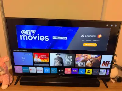 LG 50” Smart TV (2020 Model) + Sound Bar & Subwoofer – $300, View more