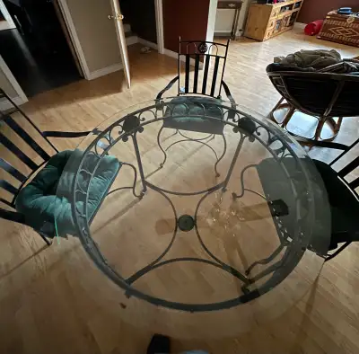 Wrought Iron Glass Top Dining Table and 4 Chairs, View more