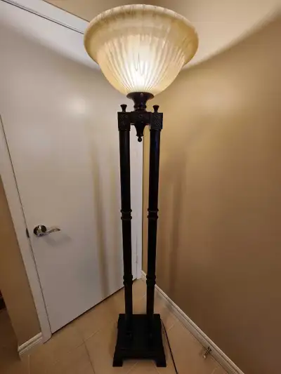 VINTAGE DECORATIVE 2 COLUMN BROWN TORCHIERE FLOOR LAMP, View more