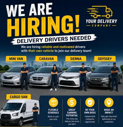 Join our growing delivery company today. We are looking for drivers with their own vehicle: ✅ Mini V...