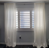 White 98" curtains with modern Nickel adjustable rod