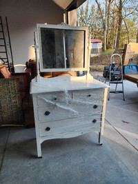 Antique White Dresser with Mirror