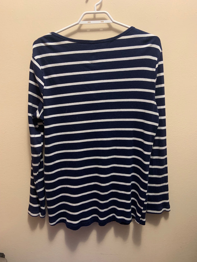 Navy blue striped long-sleeve shirt in Women's - Tops & Outerwear in Winnipeg - Image 2