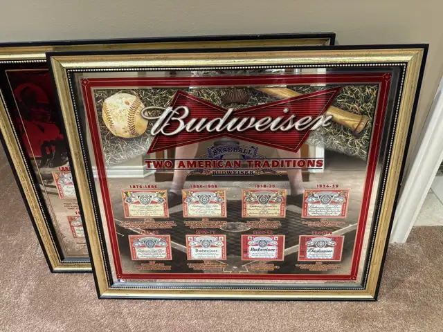  Budweiser Baseball Mirror 22 1/2“ x 26 1/2“ in Arts & Collectibles in Kawartha Lakes - Image 2