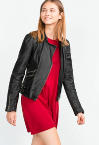 Zara 100% cuir real leather veste jacket coat manteau oversized