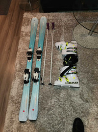 Girls Skis, helmet ,poles and boots