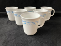 Set of 6 Vintage Corning USA Morning Blue mugs