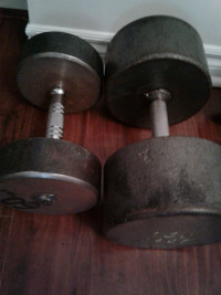 Two dumbbells for trade (60 lbs + 130 lbs) or $1 per pound 