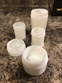 5 vintage Milk Glass Jars 
