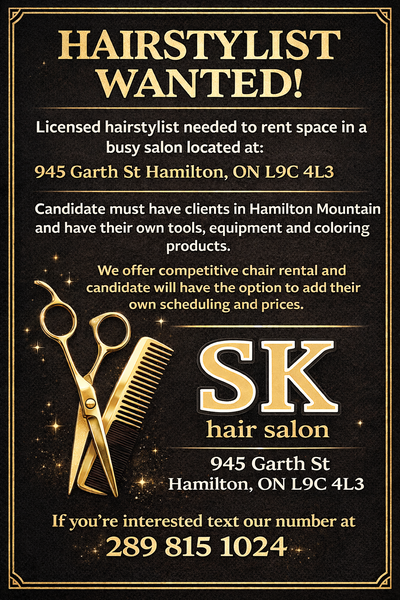 Hairstylist Chair Rental On Hamilton Mountain, View more