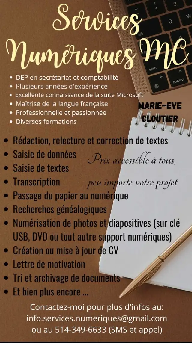 Transcription / Numérisation / Transfert photos / Rédaction  in Office Manager & Receptionist in Laurentides - Image 2