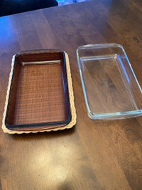 Pyrex Oblong Baking Dishes and Wicker Basket