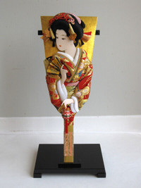 Geisha Kimono Hagoita - Black Urushi Lacquer Wood & Stand JAPAN