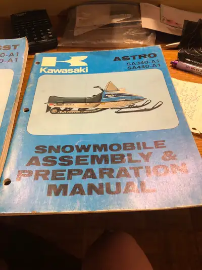 Here are a few first year Kawasaki / sno jet items from 1977—- parts catalog—shop manual for SST—-as...
