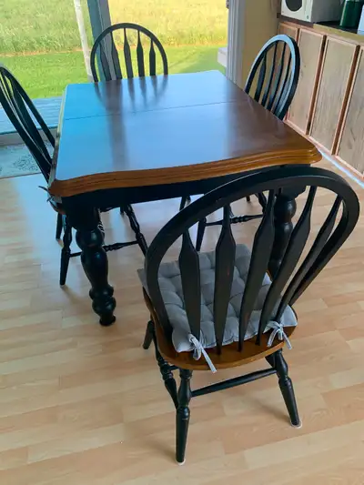 Wood dining room table and chairs, View more