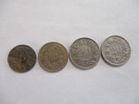 4 pièces de monnaie Suisse (Swiss Coin) 1925, 1938, 1944, 1947