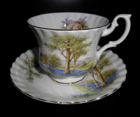 ROYAL ALBERT Tree Floral Footed Tea Cup & Saucer Set