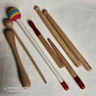 Batch of 7 beginner novice percussion and drum sticks, View more