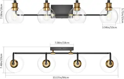 Vintage Black & Gold Farmhouse Vanity Light with 4 Clear Globe L, View more
