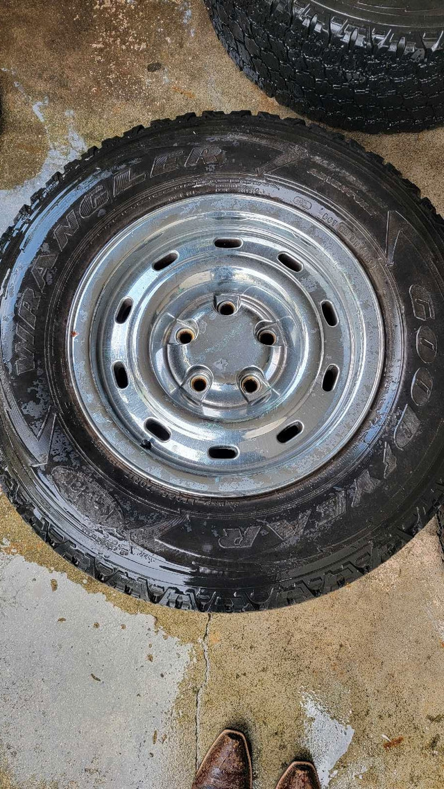4 Goodyear wrangler tires on rims. NEED GONE ASAP 700 OBO in Tires & Rims in Delta/Surrey/Langley - Image 3