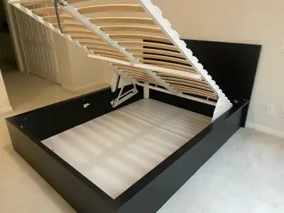 IKEA Queen Size Malm Pull Up Storage Lift Bed Black Brown, View more