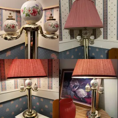 This beautiful lamp has two lamps capacity . It is beautiful for any corner of your home. 26 inches...