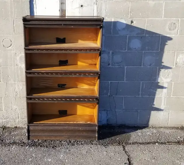 Leaded glass Macey oak 4 tier 6 part antique barrister bookcase in Bookcases & Shelving Units in Ottawa - Image 5