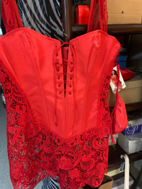  Satin and lace red Corsett Dress