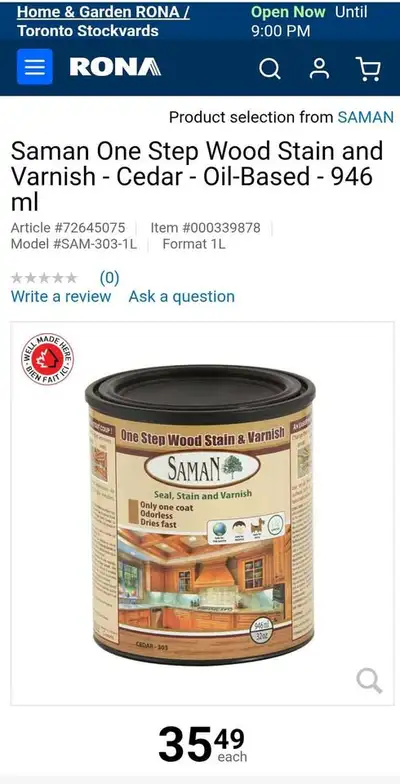 Saman One Step Wood Stain & Varnish - Cedar - Oil-Based - 946ml, View more