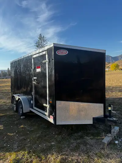 2017 16’ Action Trailer Enclosed Cargo Twin 3500 lbs axles /7000 lbs New Bearings Spare tire Interio...