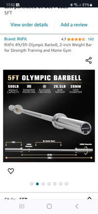 RitFit 5ft Olympic Barbell, 2-inch Weight Bar for Strength Train