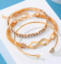 3pcs Women's Crystal Snake Chain Infinity Shaped Bracelet Set