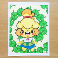 Animal Crossing Video Game Art Print - Yellow Dog Isabelle