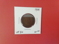 1908   Canada    1¢ coin VF -30